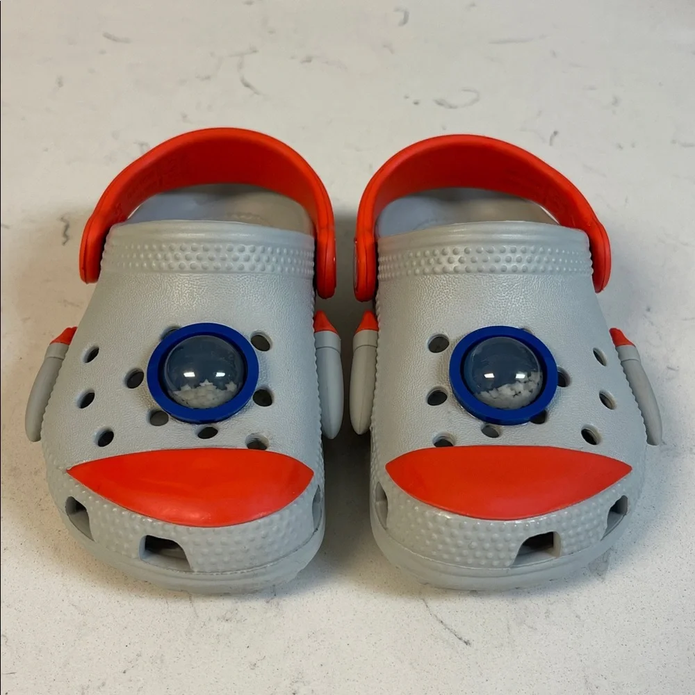 Crocs Classic Rocket Ship Clog  210359 - Toddler - Gray / Mirage Orange Size 7